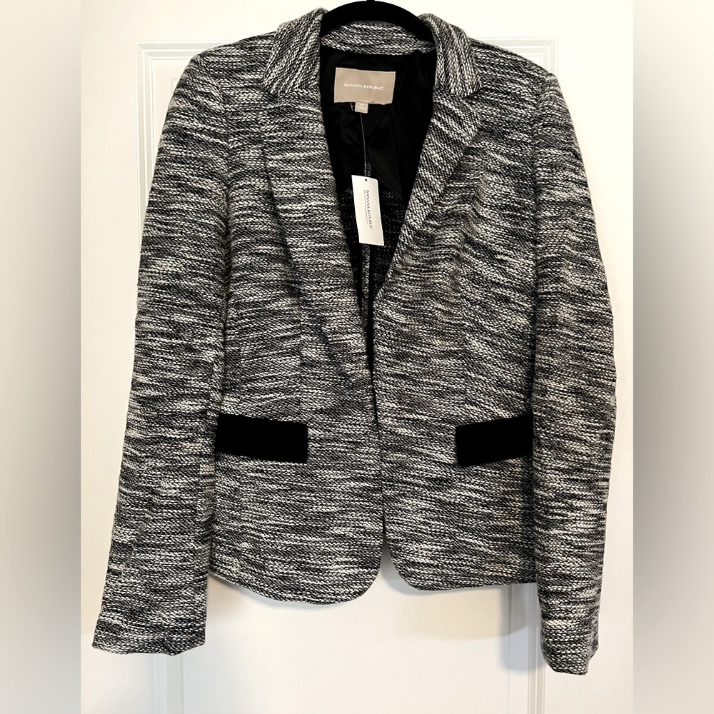 NWT Banana Republic Knit Blazer Marled Black and White Sz 10